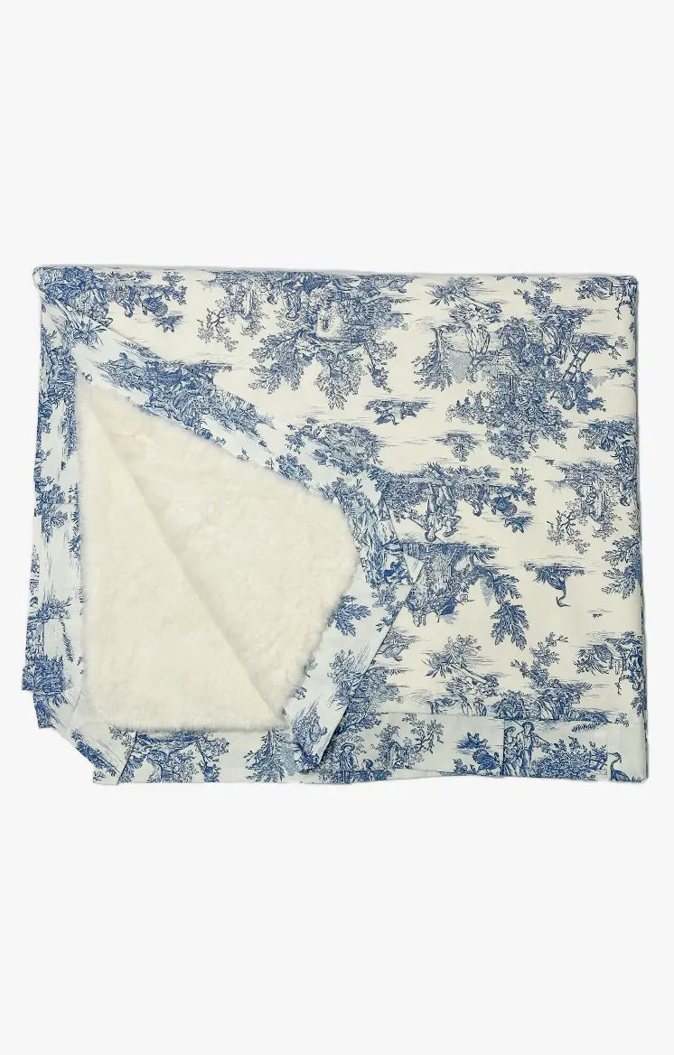 Couverture Toile de Jouy bleue